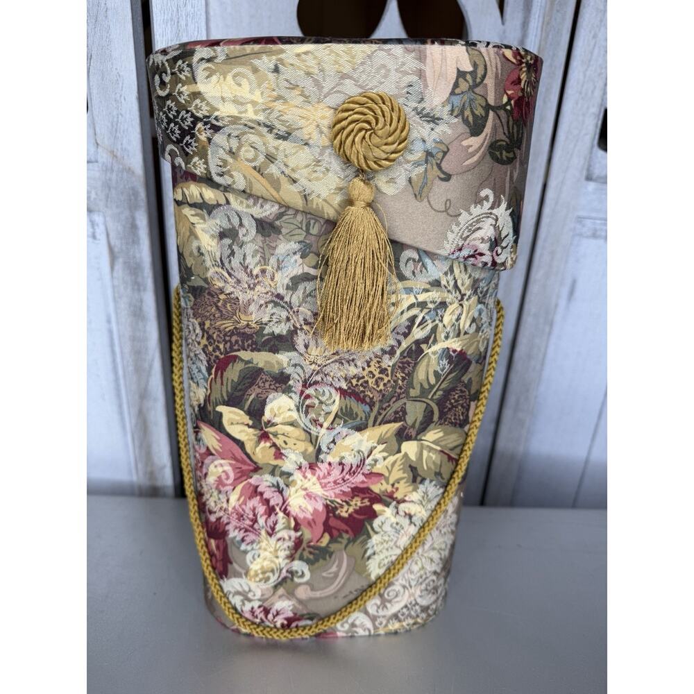 Vintage 90s Woven Floral Tapestry Decor Container With Tassel & Lid Cottagecore